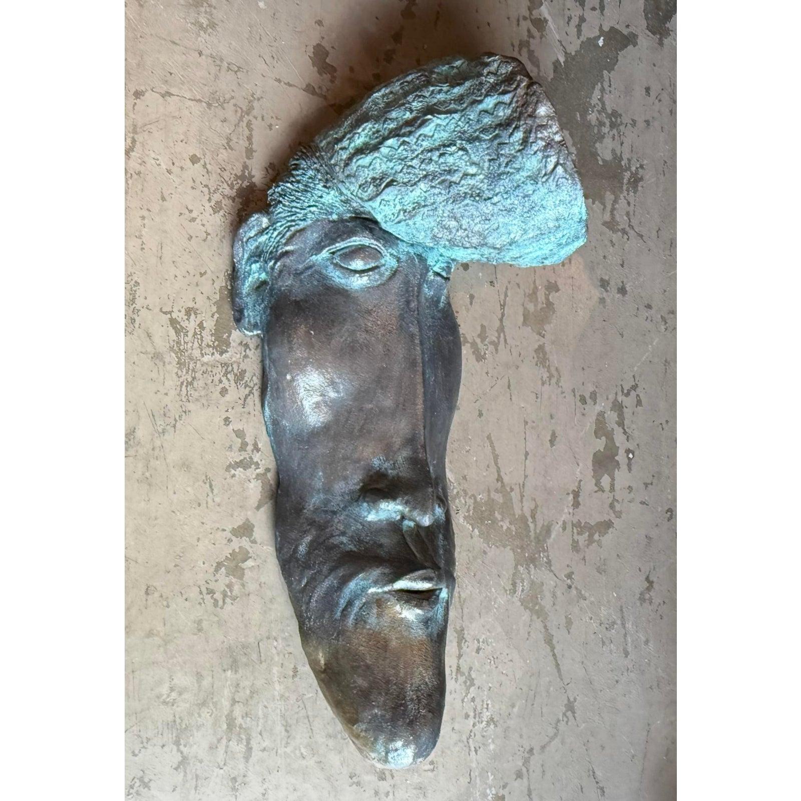 Vintage Boho patiniert Bronze Büste Wandskulptur im Angebot 2