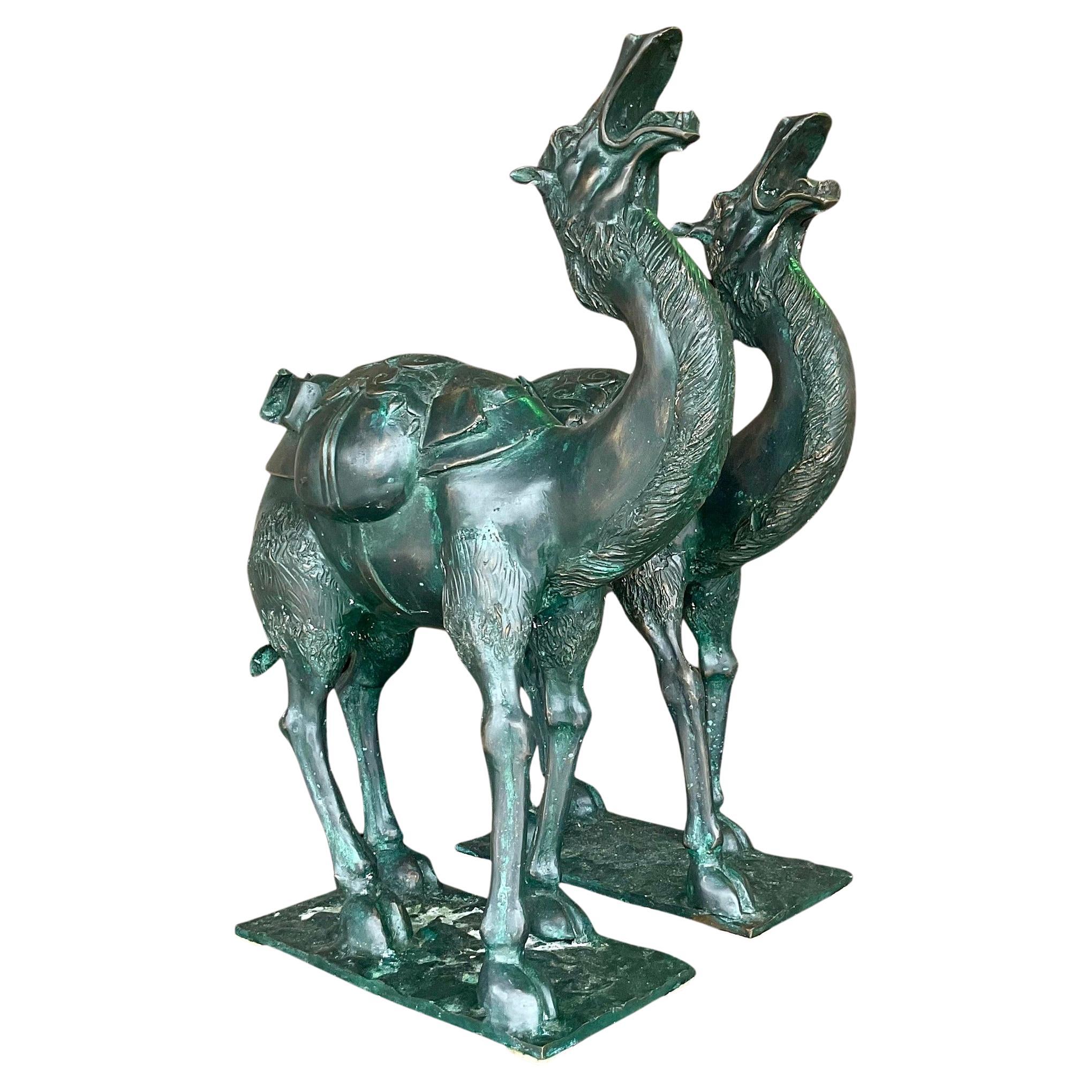 Vintage Boho Patinated Bronze Camels - a Pair For Sale