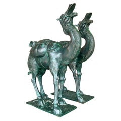Paire de chameaux Boho en bronze patiné