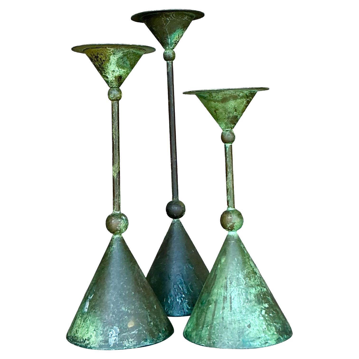 Candeleros Vintage Boho de Bronce Patinado - Set de 3