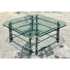 Vintage Boho Patinated Bronze Coffee Table After Giacometti