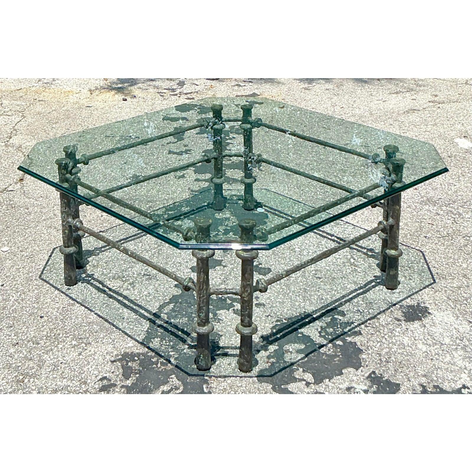 20th Century Vintage Boho Patinated Bronze Coffee Table After Giacometti For Sale