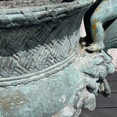 Vintage Boho Patinated Bronze Double Cherub Planter