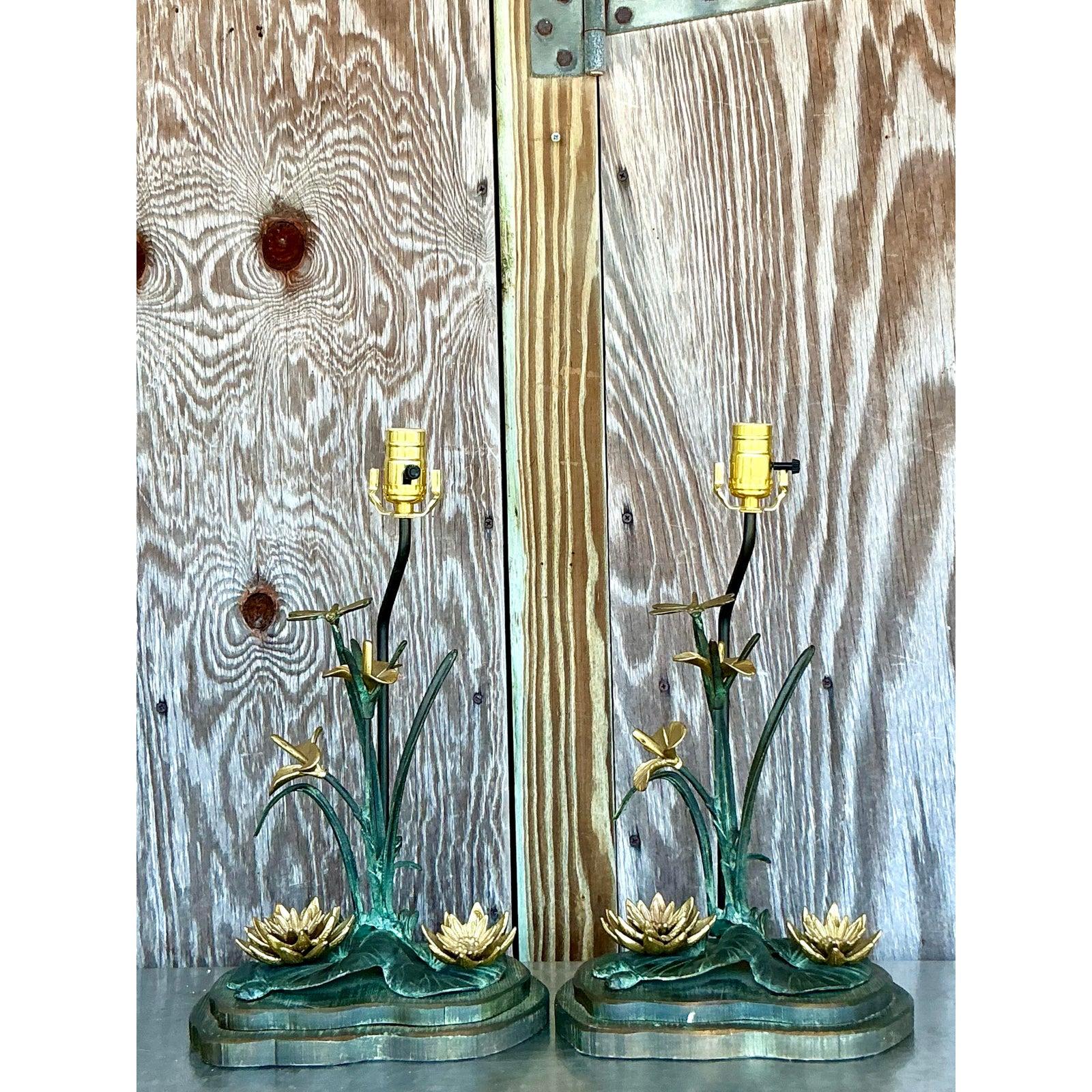 Lampada a ninfea in bronzo patinato vintage Boho In condizioni buone in vendita a west palm beach, FL