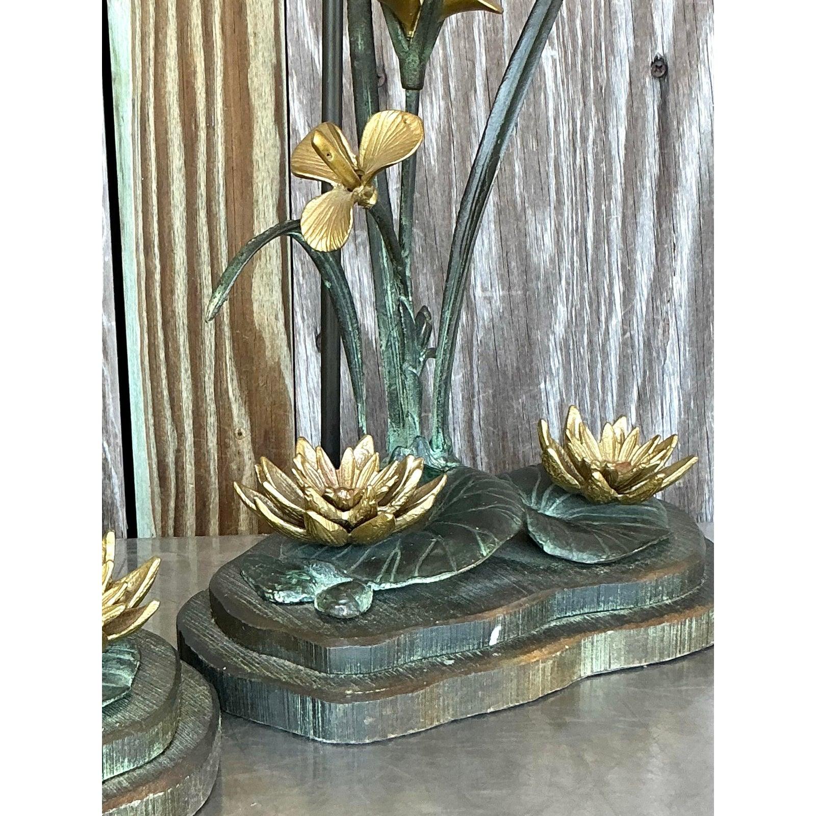 Lampada a ninfea in bronzo patinato vintage Boho in vendita 1