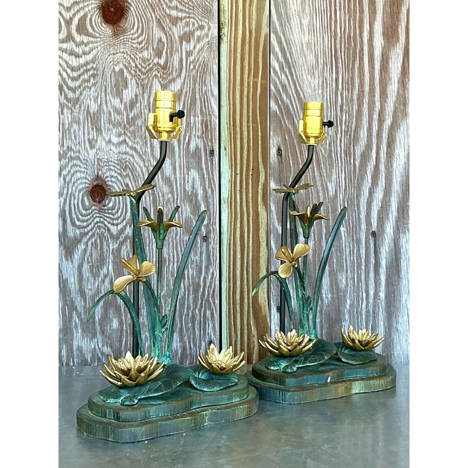 Lampada a ninfea in bronzo patinato vintage Boho in vendita 2