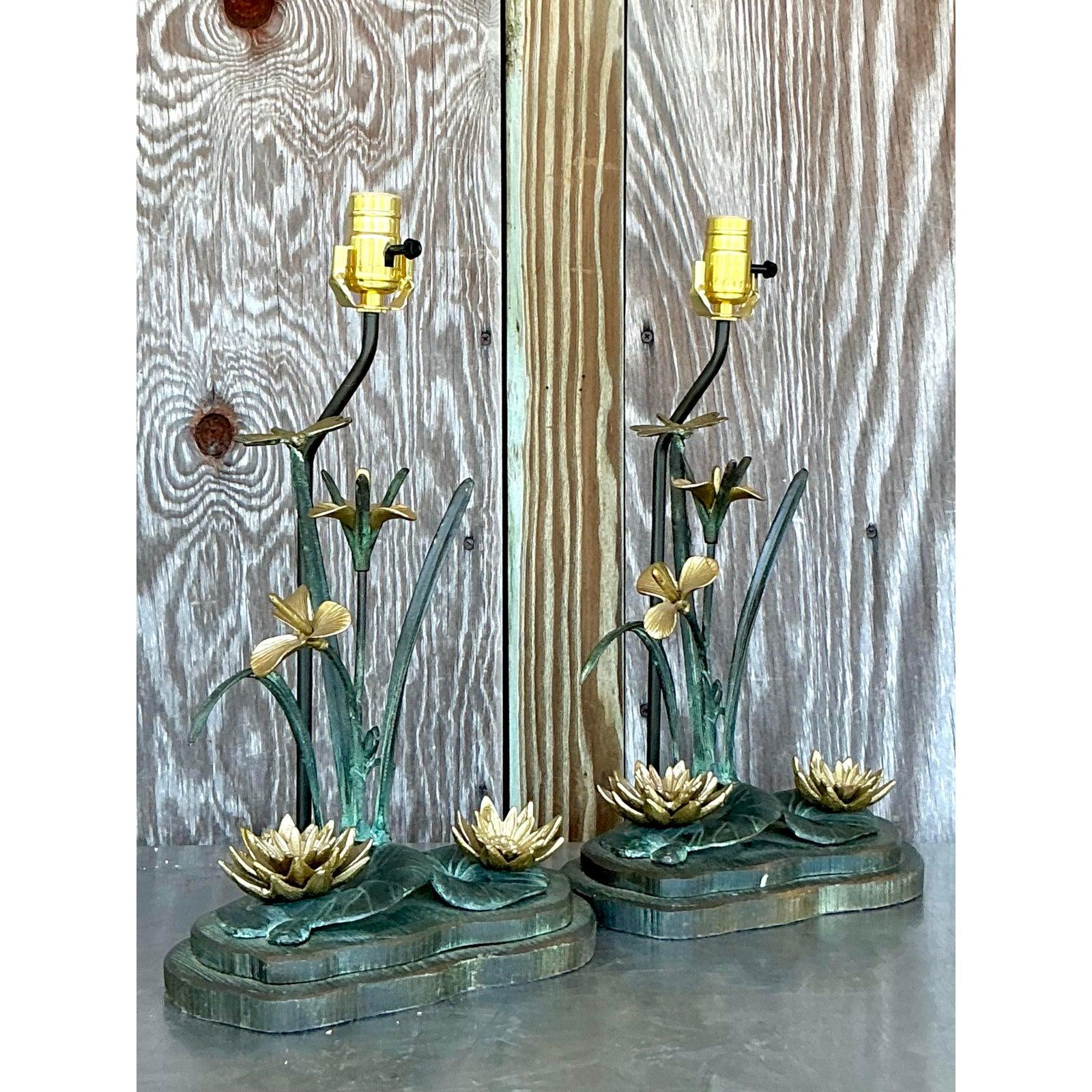 Lampada a ninfea in bronzo patinato vintage Boho in vendita 3