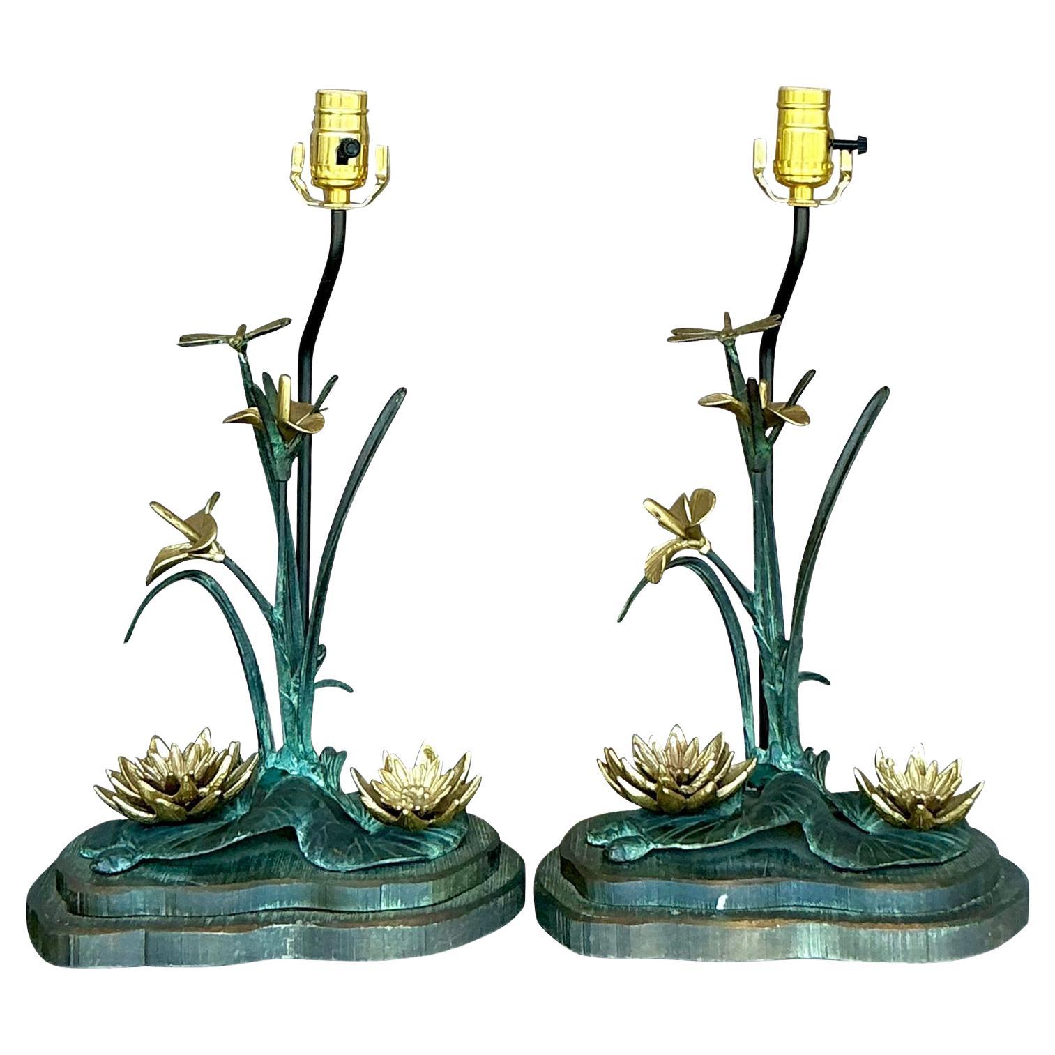 Lampada a ninfea in bronzo patinato vintage Boho