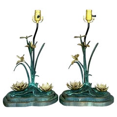 Vintage Boho Patinated Bronze Lily Pad Lamp