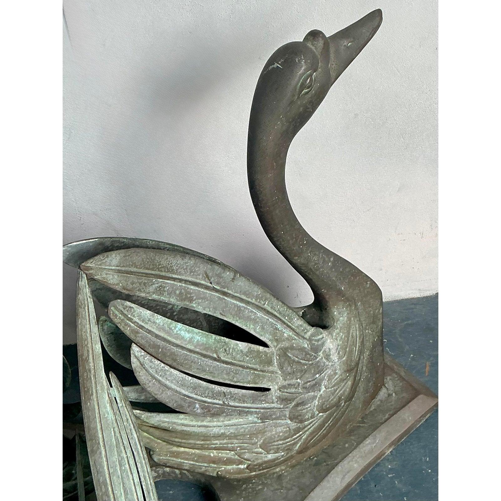 Vintage Boho Patinated Bronze Swans Table Pedestal For Sale 1