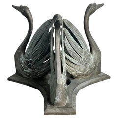 Vintage Boho Patinated Bronze Swans Table Pedestal