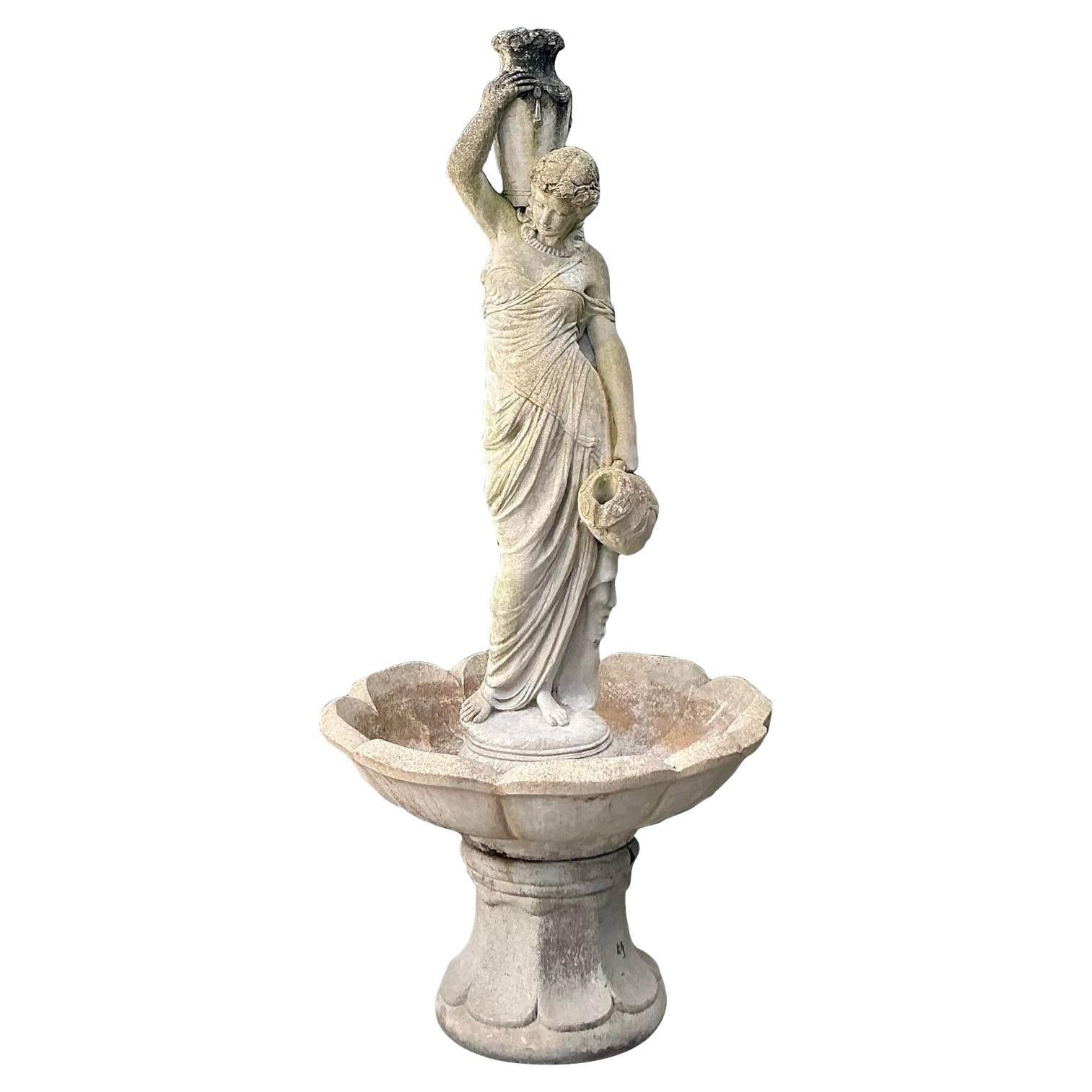 Vintage Boho patiniert Guss Zement Brunnen