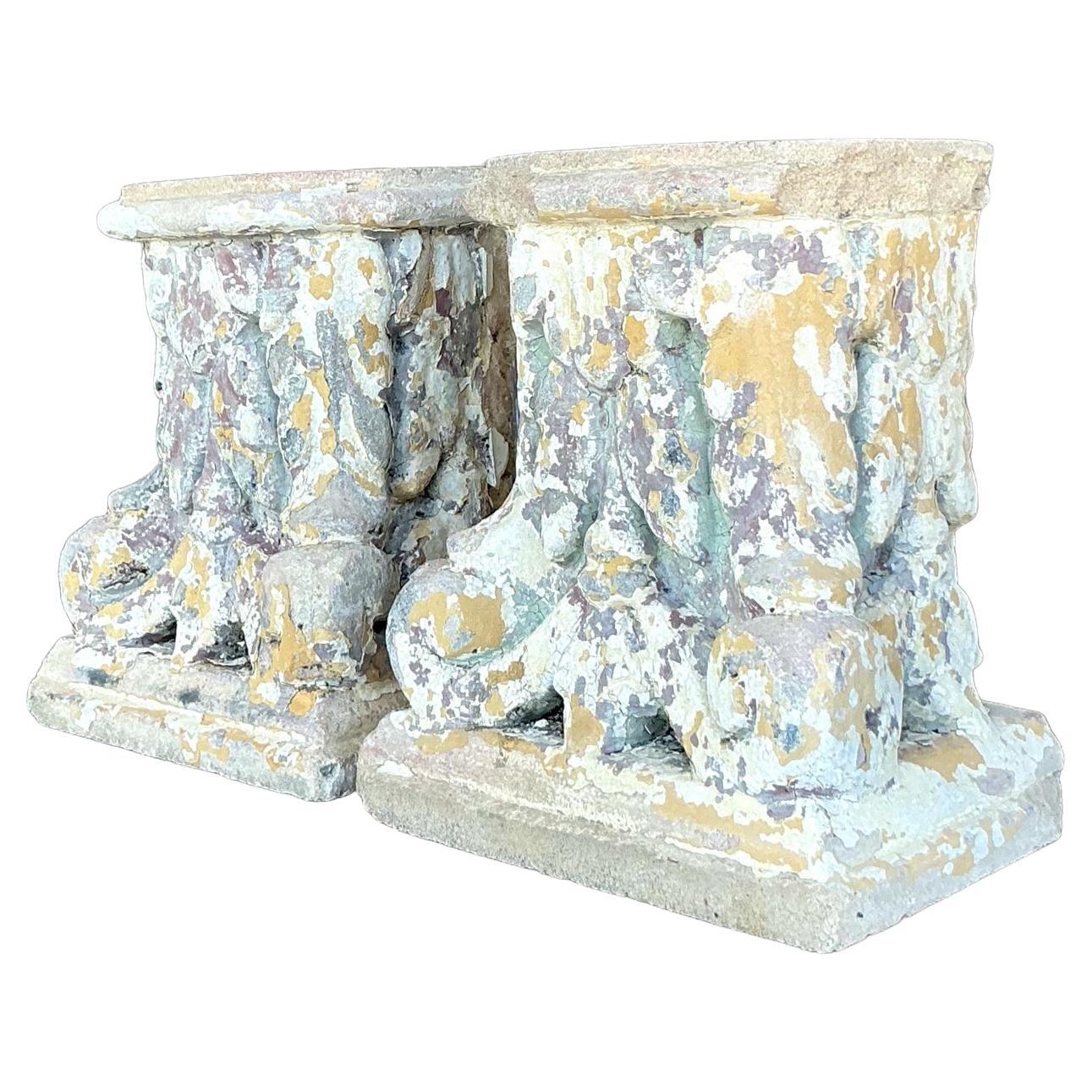Fragments de colonne en béton moulé patiné Boho - une paire