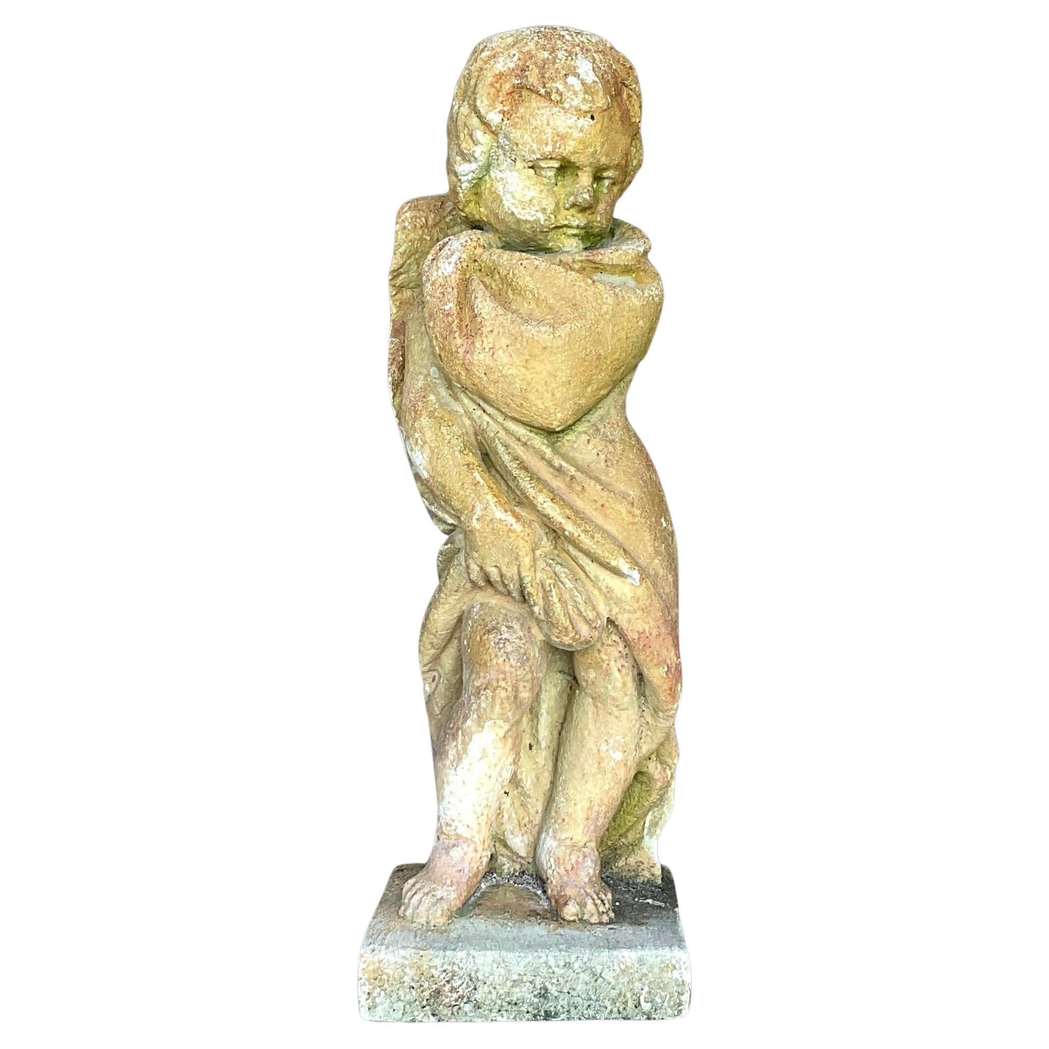 Estatua de Ángel Putti de Hormigón Patinado Boho Vintage