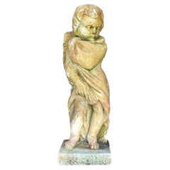 Vintage Boho patiniert gegossenem Beton Putti Engel Statue