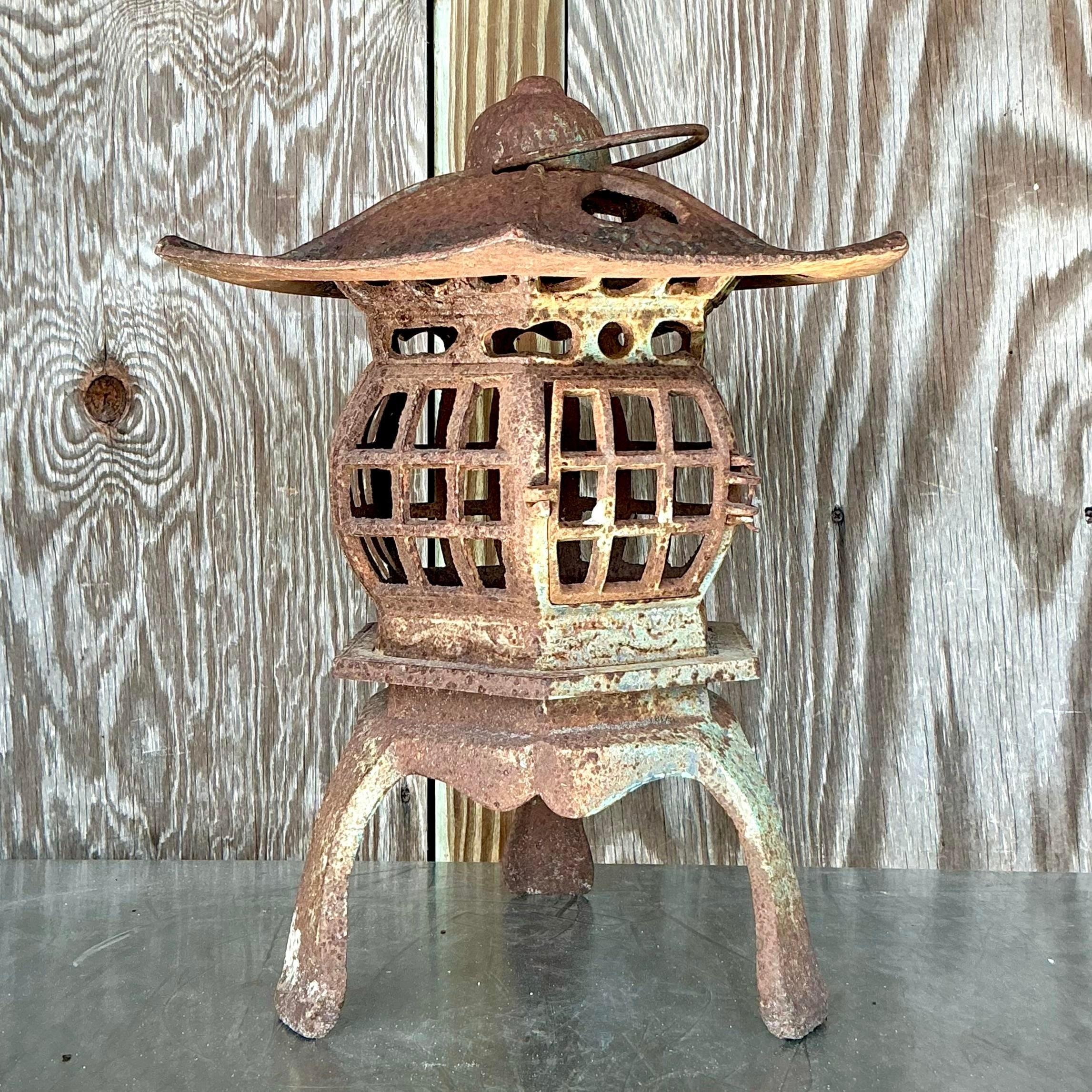20th Century Vintage Boho Patinated Cast Iron Pagoda Lantern For Sale