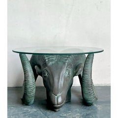 Vintage Boho Patinated Cast Resin Rams Head Table