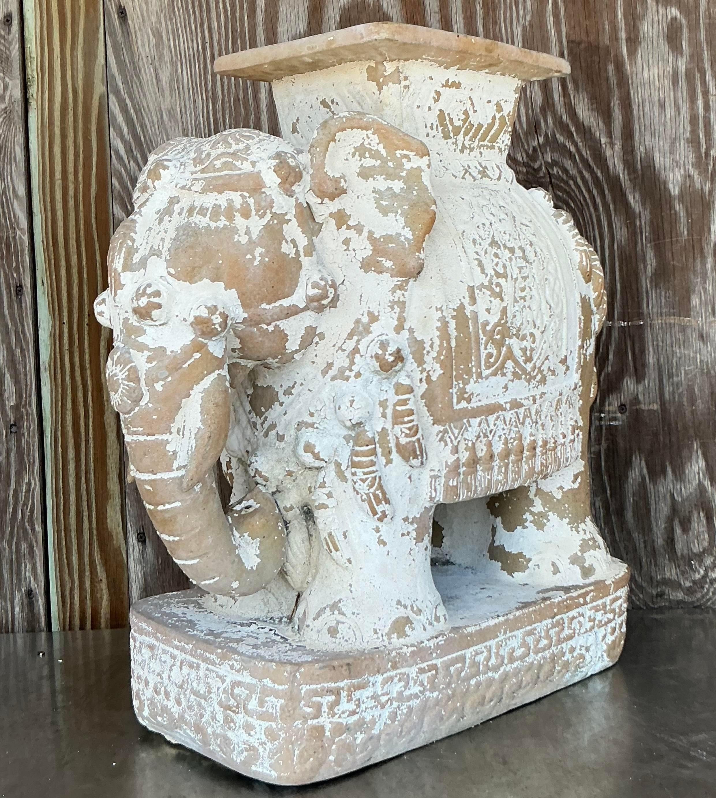 Américain Tabouret bas éléphant vintage boho patiné en céramique