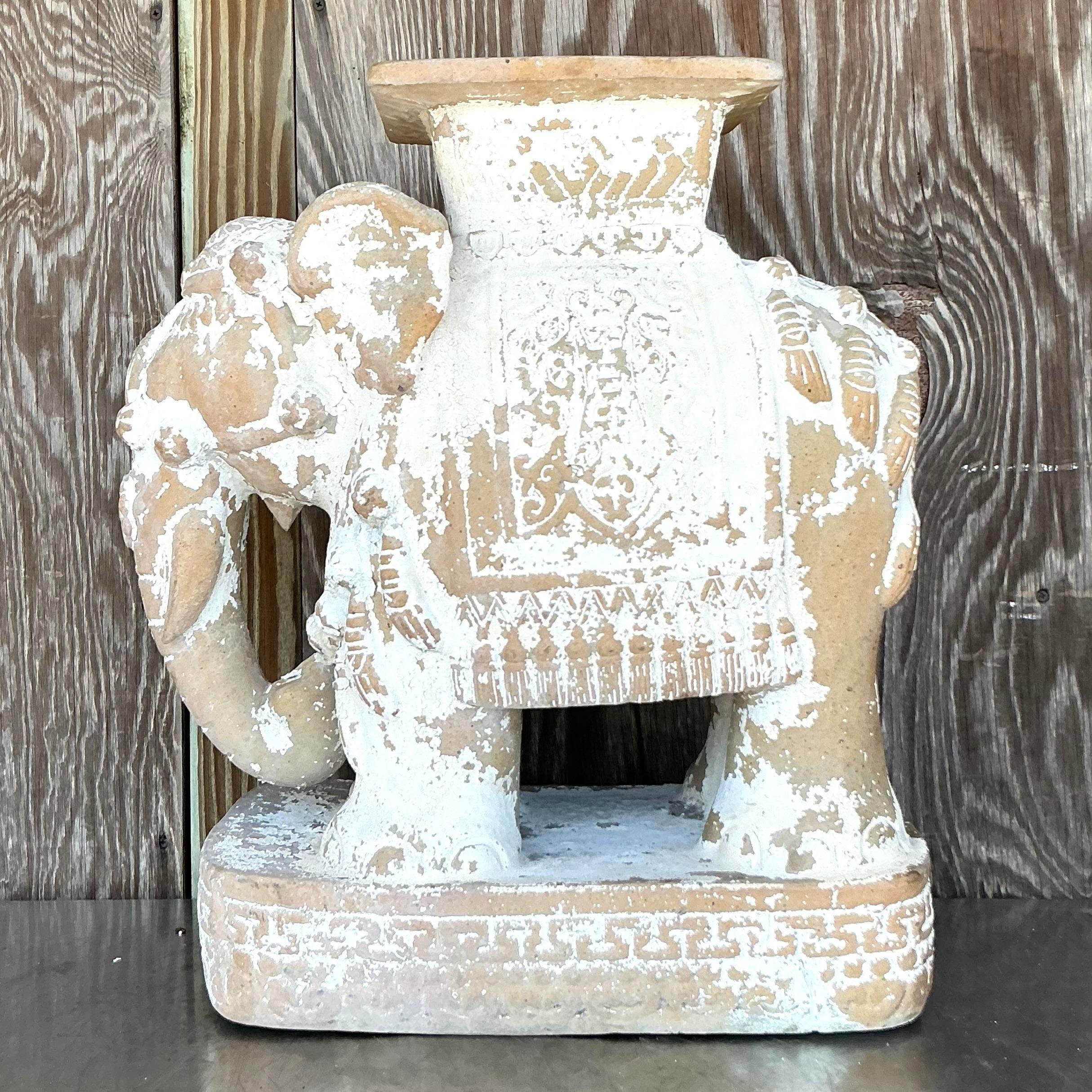 Céramique Tabouret bas éléphant vintage boho patiné en céramique