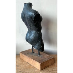 Vintage Boho Patinated Ceramic Female Torso Sculpture