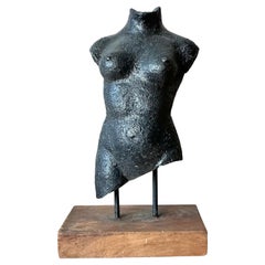 Vintage Boho Patinated Ceramic Female Torso Sculpture