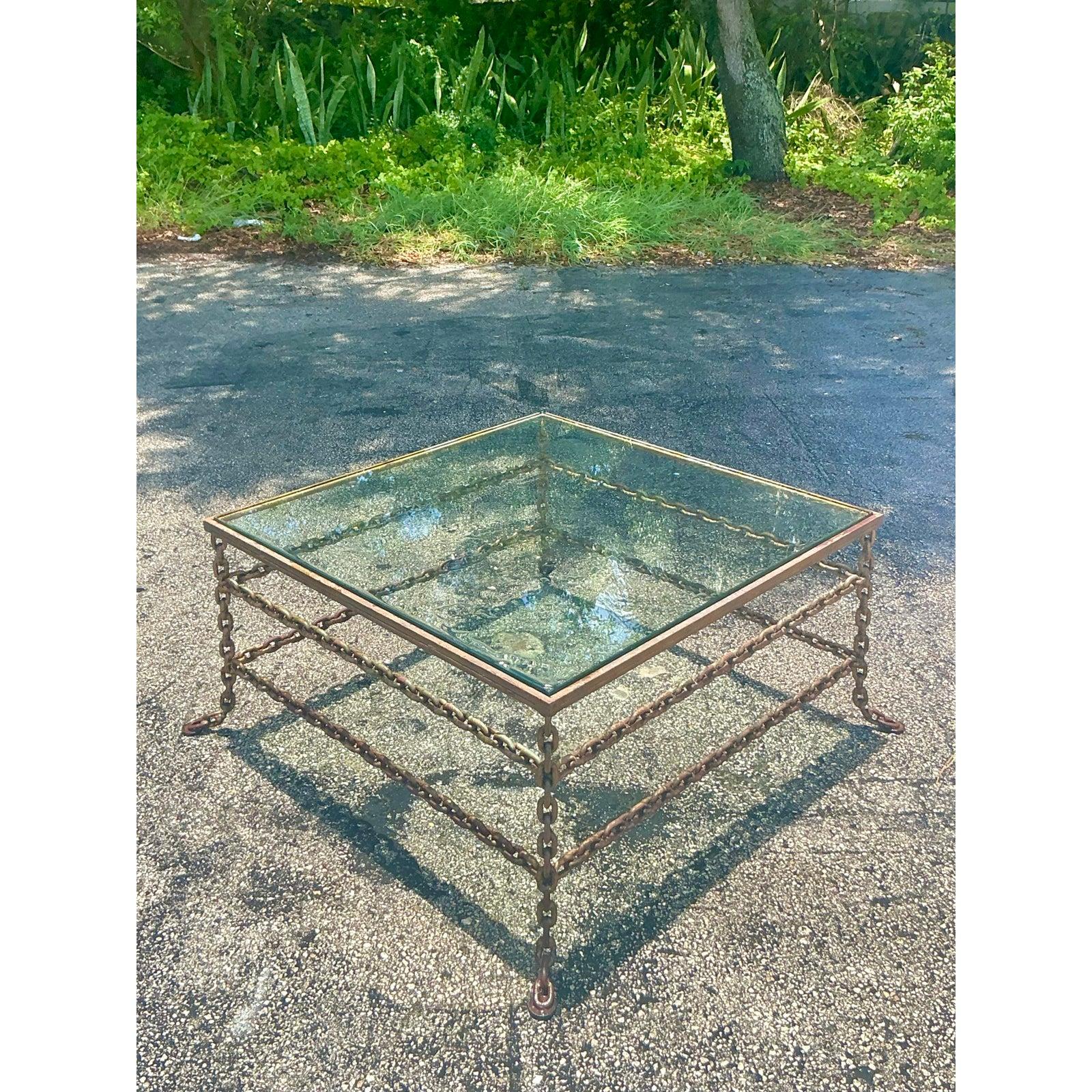 Brutalismo Vintage Boho Patinated Chain Coffee Table in vendita
