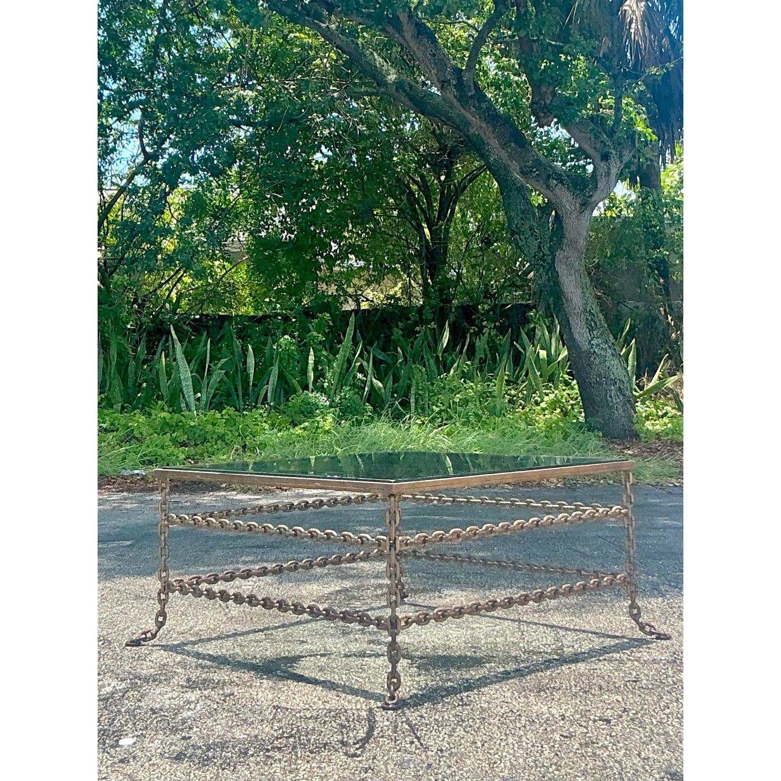 Vetro Vintage Boho Patinated Chain Coffee Table in vendita