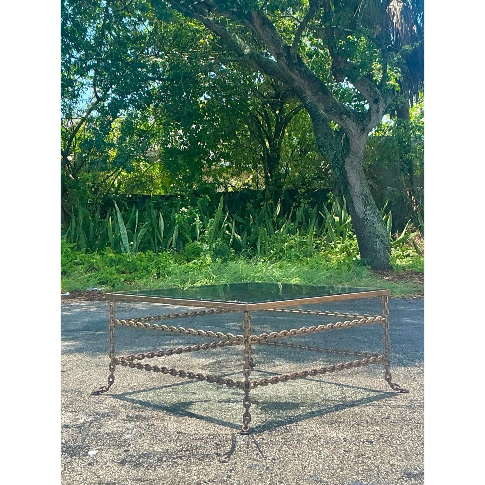 Vintage Boho Patinated Chain Coffee Table in vendita 2