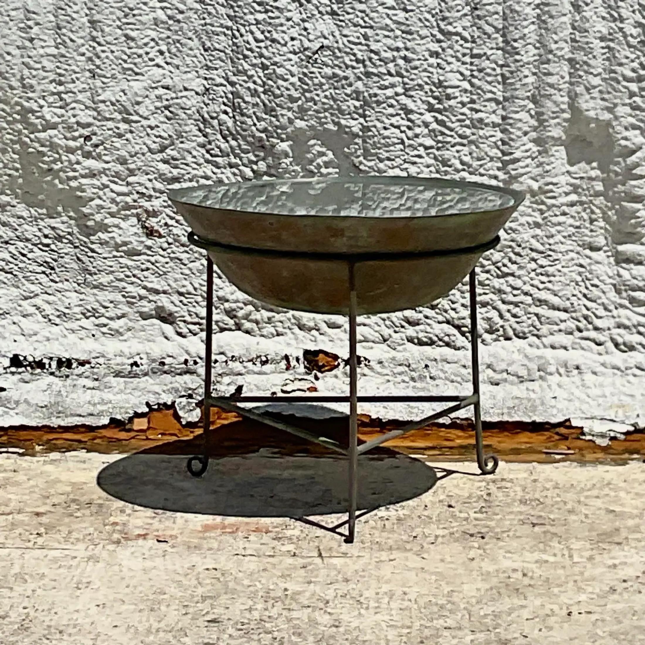 Vintage Boho Patinated Collectors Drum Table For Sale 3
