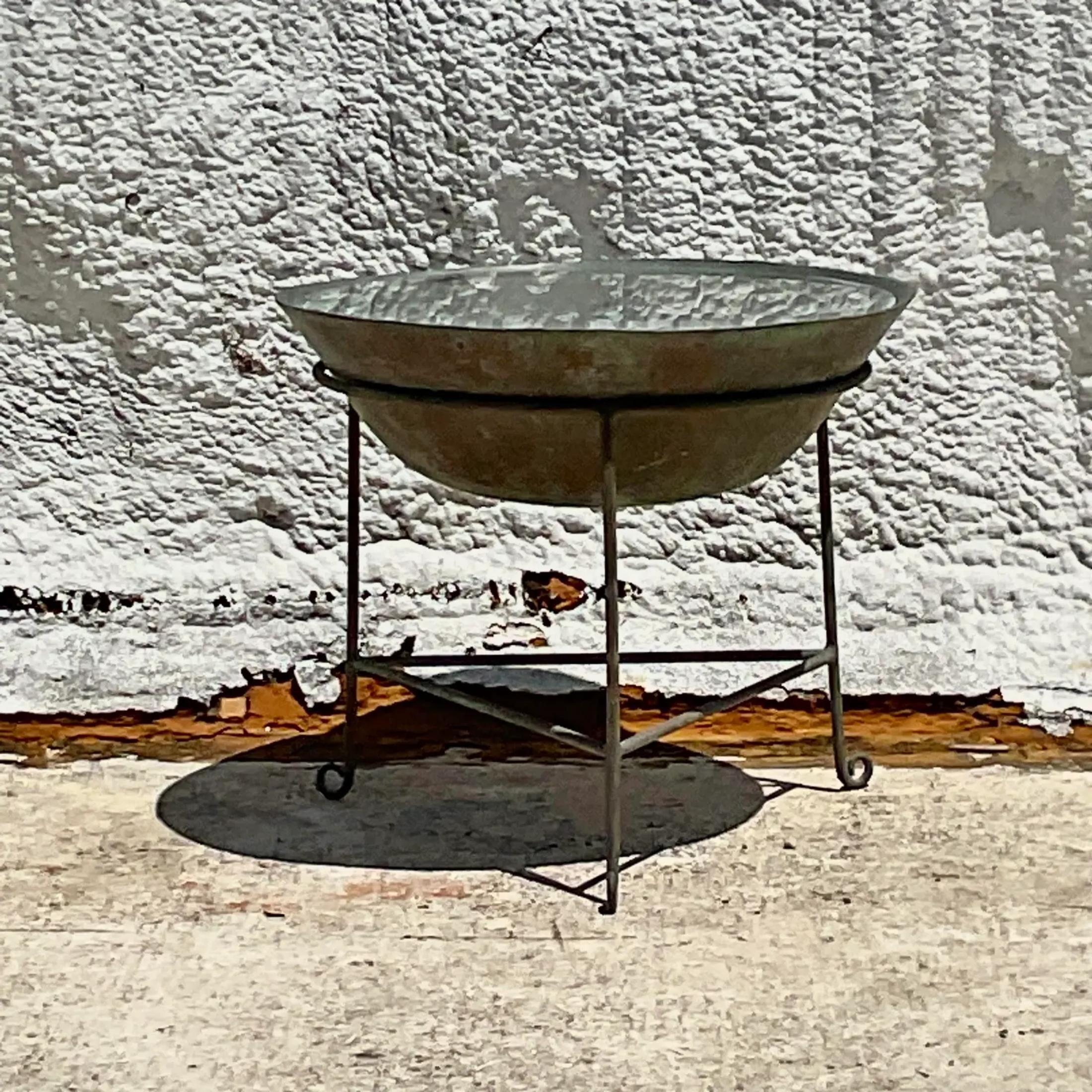 American Vintage Boho Patinated Collectors Drum Table For Sale