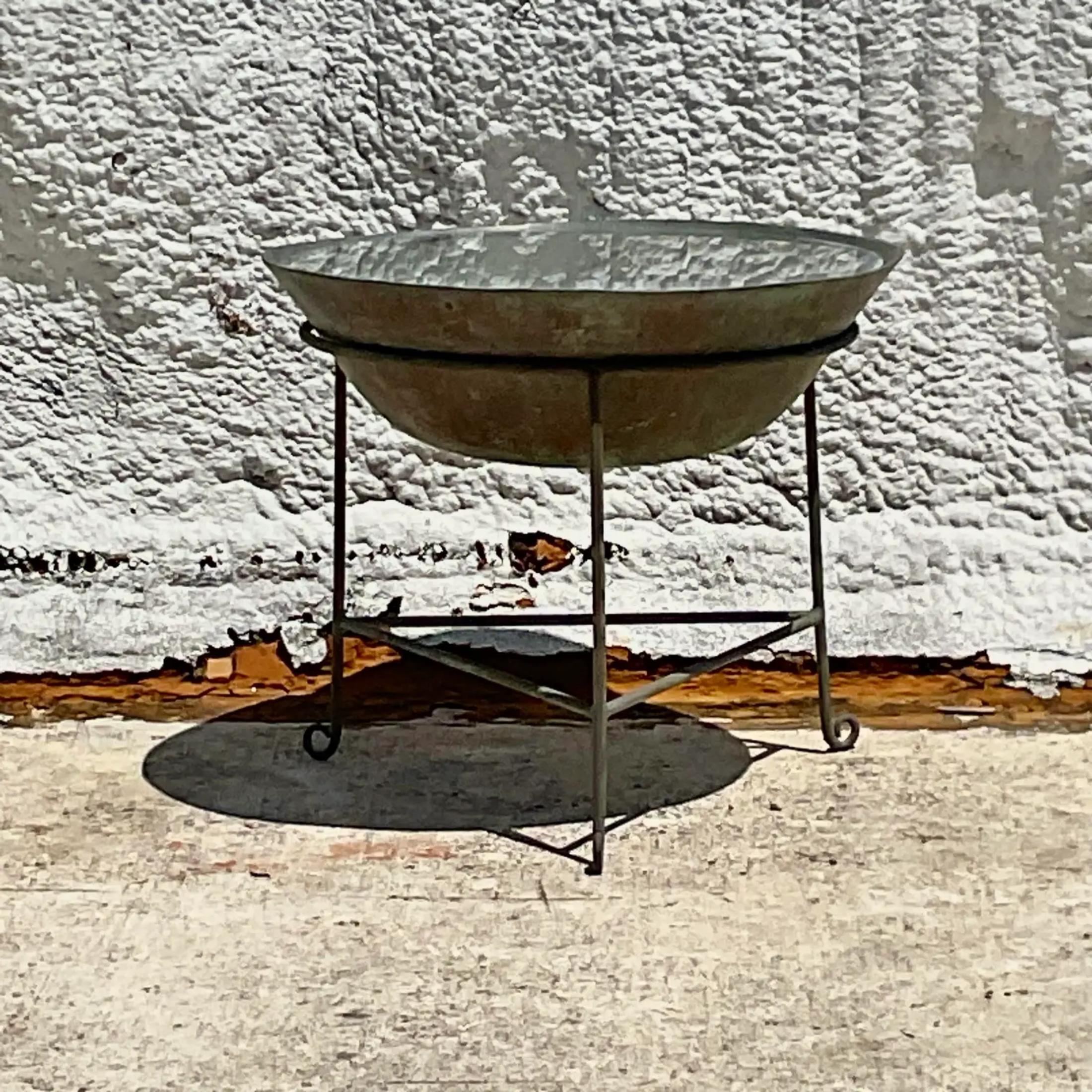 Vintage Boho Patinated Collectors Drum Table In Good Condition For Sale In west palm beach, FL