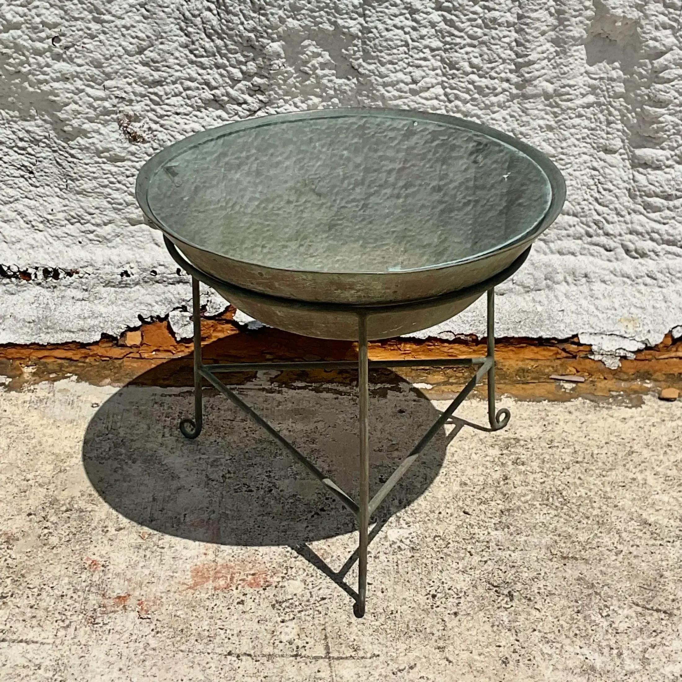 Metal Vintage Boho Patinated Collectors Drum Table For Sale