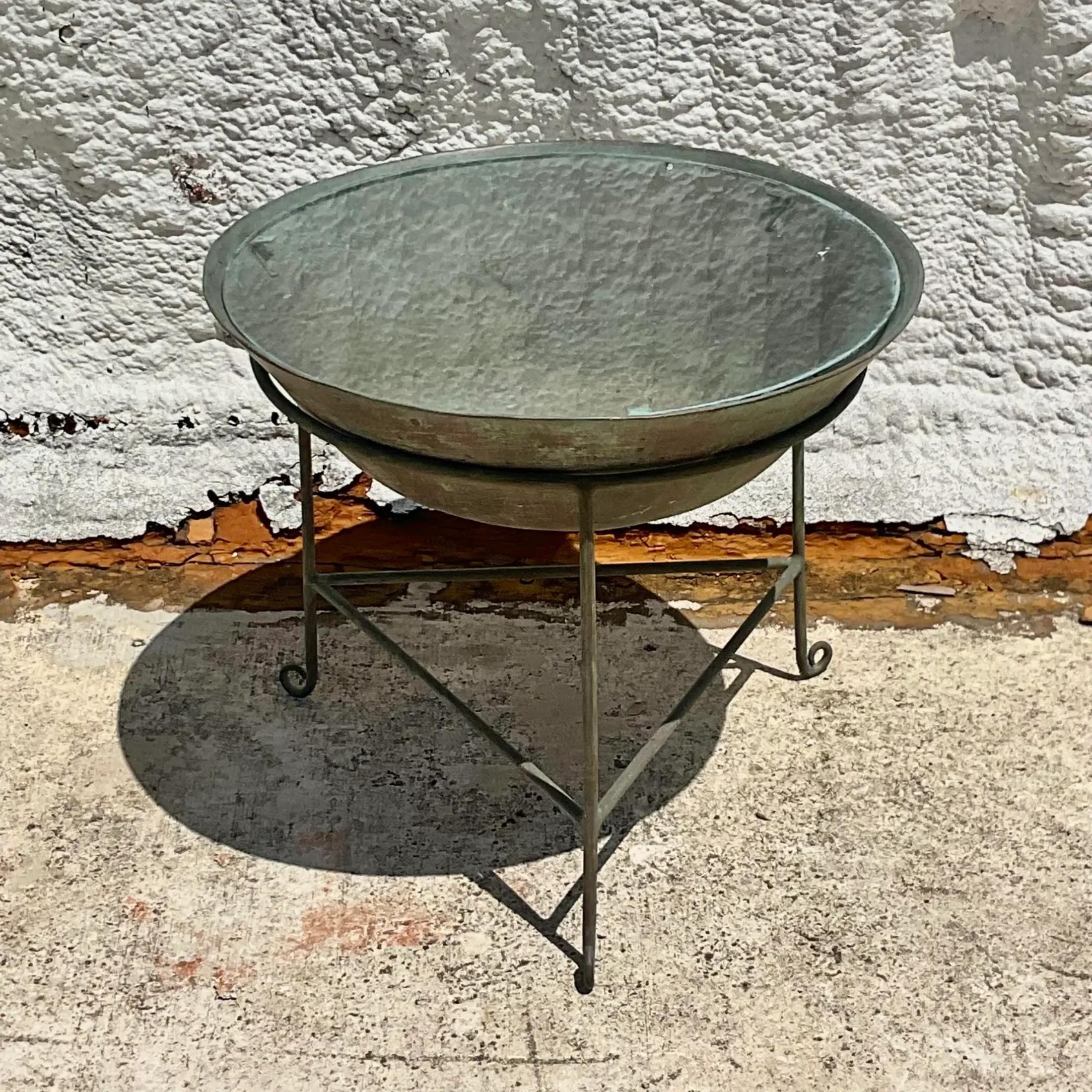 Vintage Boho Patinated Collectors Drum Table For Sale 1