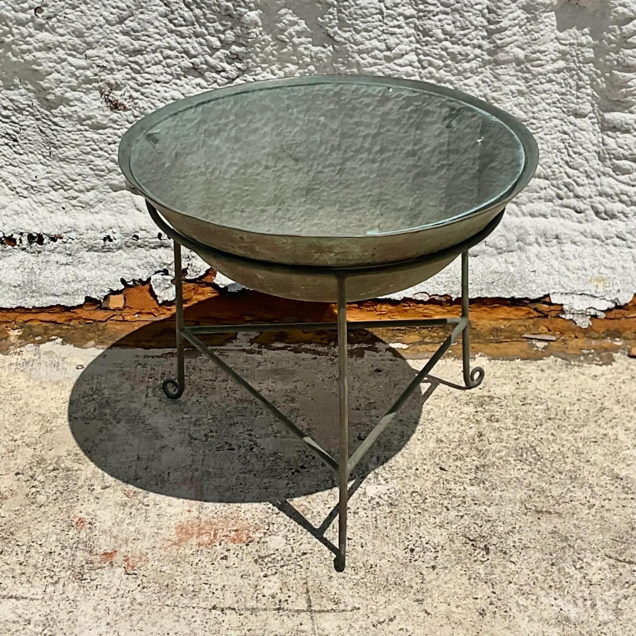 Vintage Boho Patinated Collectors Drum Table For Sale 2