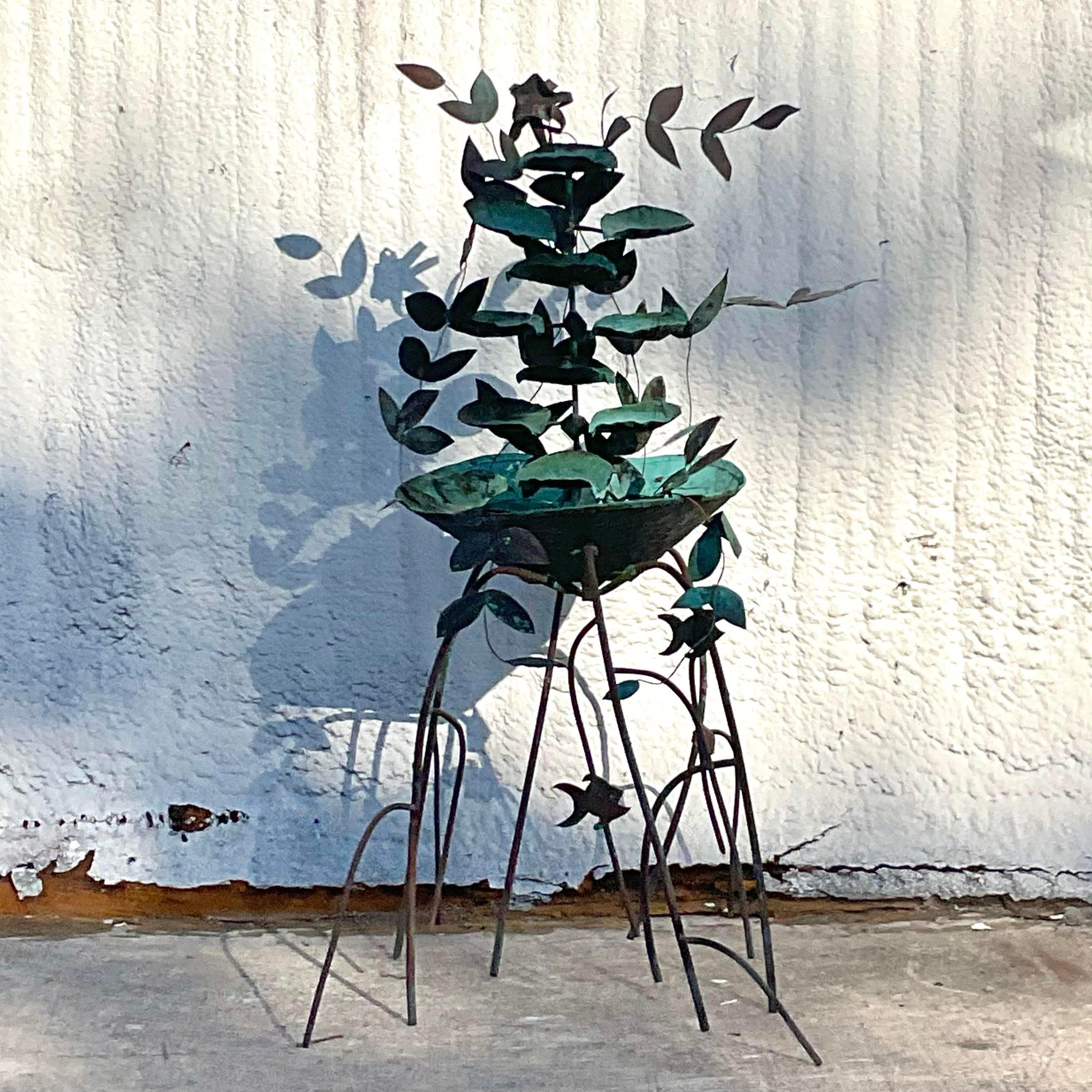 Vintage Boho Patinated Copper Fountain In Good Condition For Sale In west palm beach, FL