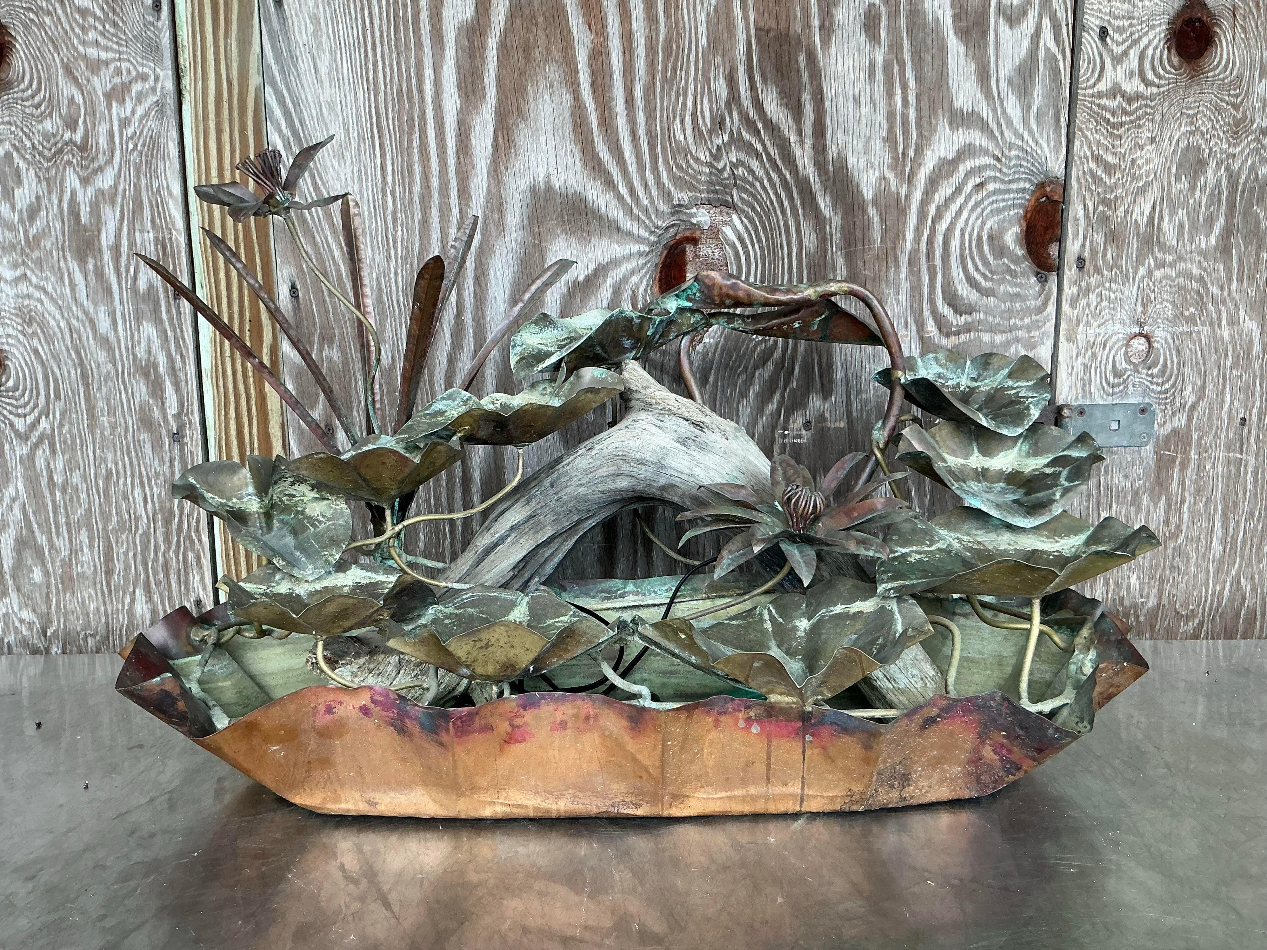 Fontaine de table vintage Boho en cuivre patiné Lily Pad 1