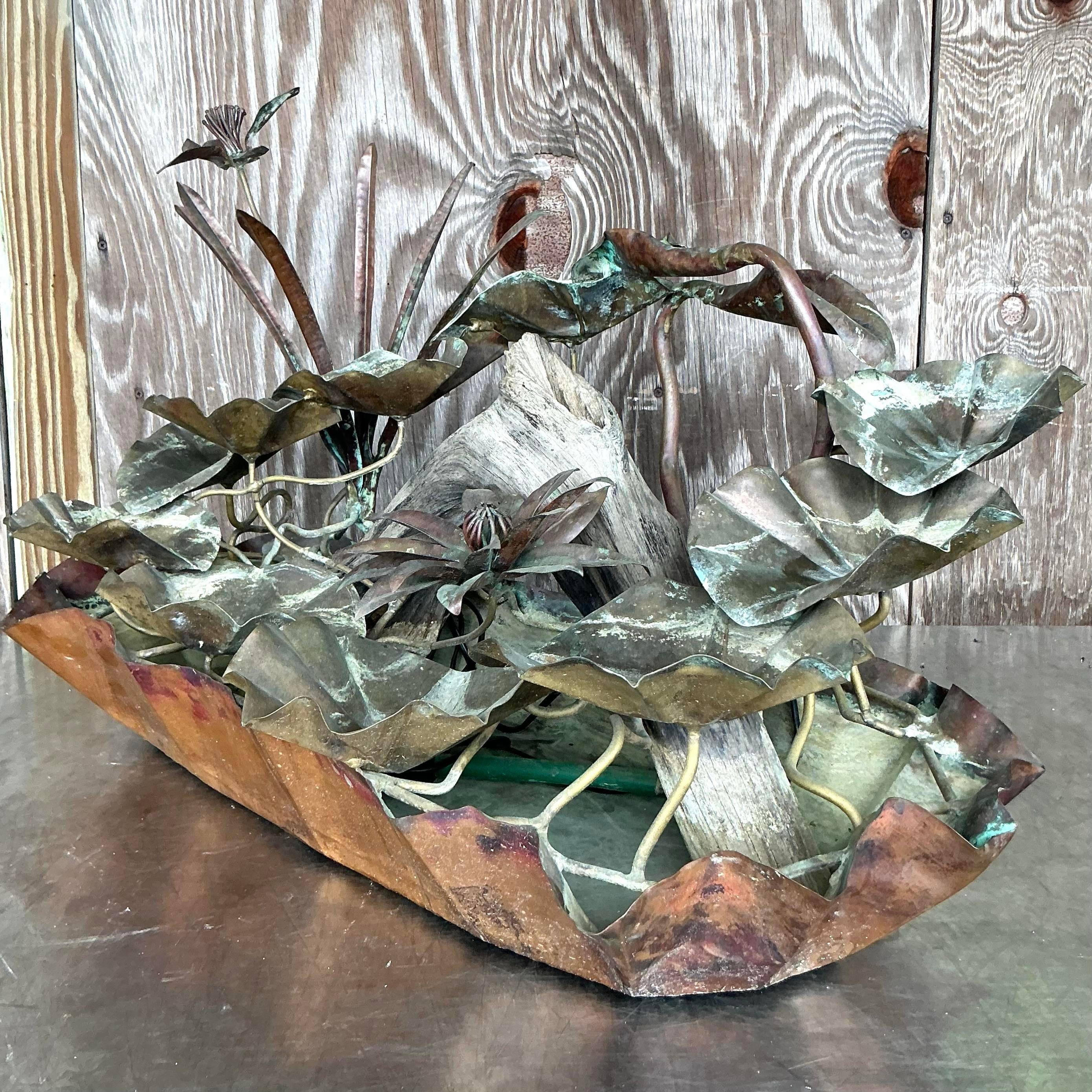 Fontaine de table vintage Boho en cuivre patiné Lily Pad 2