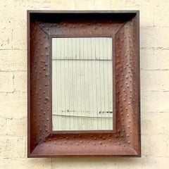Vintage Boho Patinated Dimpled Metal Mirror