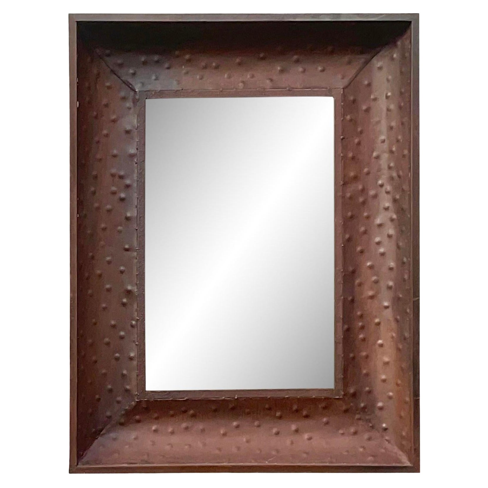 Miroir vintage bohème patiné en métal émoussé