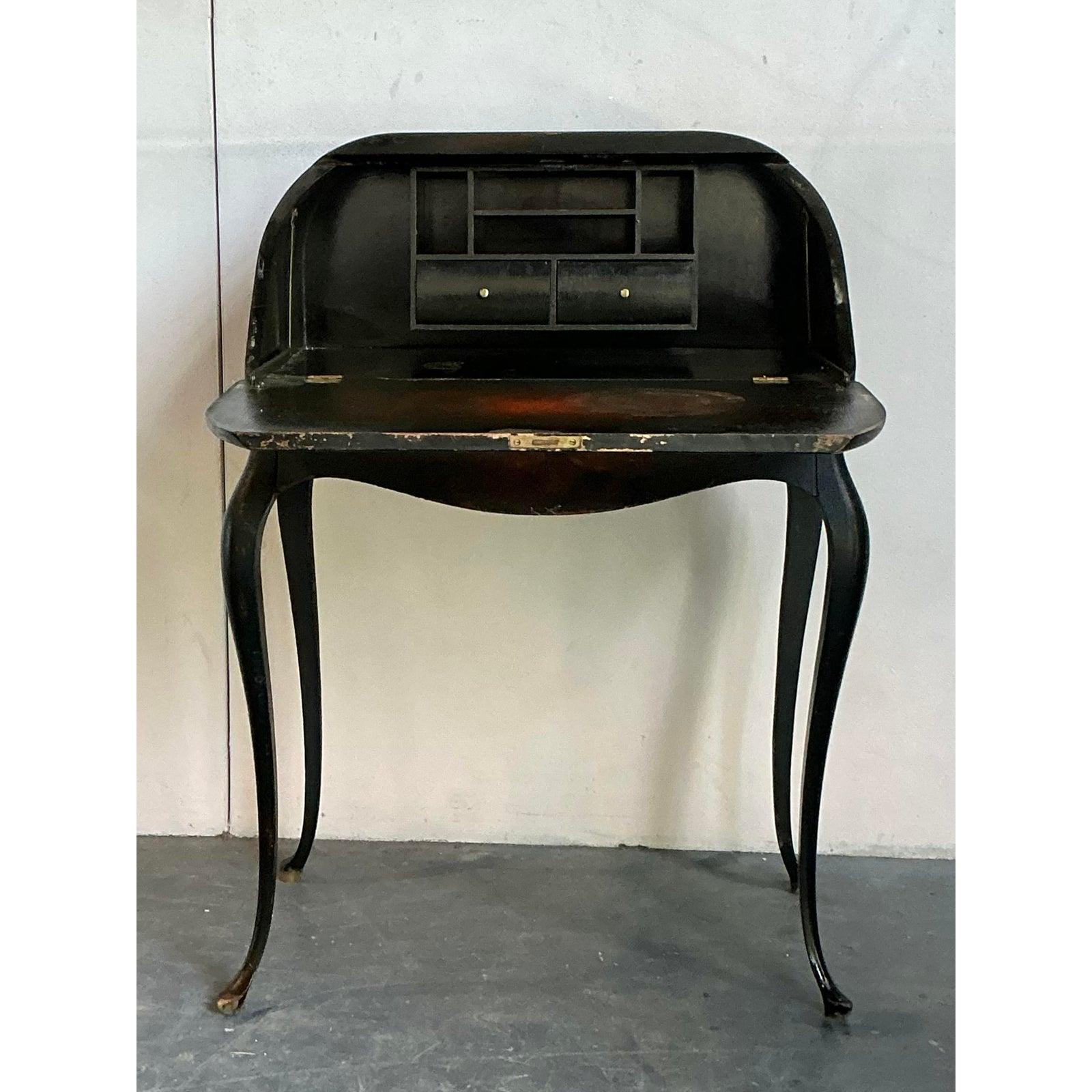 Vintage Boho Patinated Drop Front Desk For Sale 3