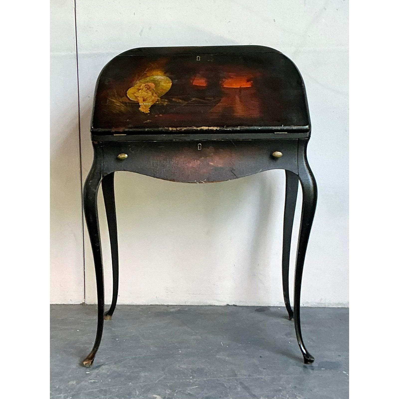 20th Century Vintage Boho Patinated Drop Front Desk For Sale