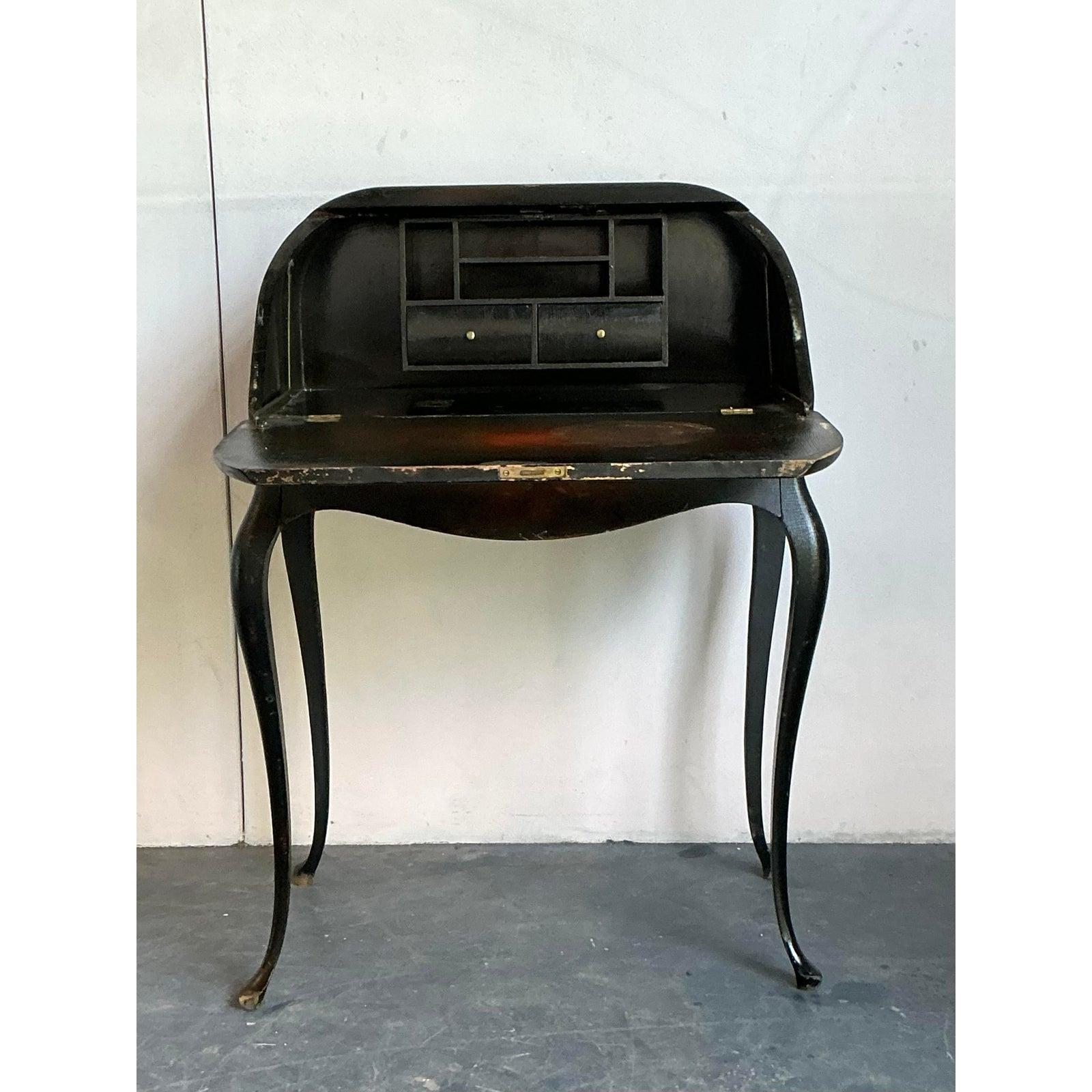 Vintage Boho Patinated Drop Front Desk For Sale 1