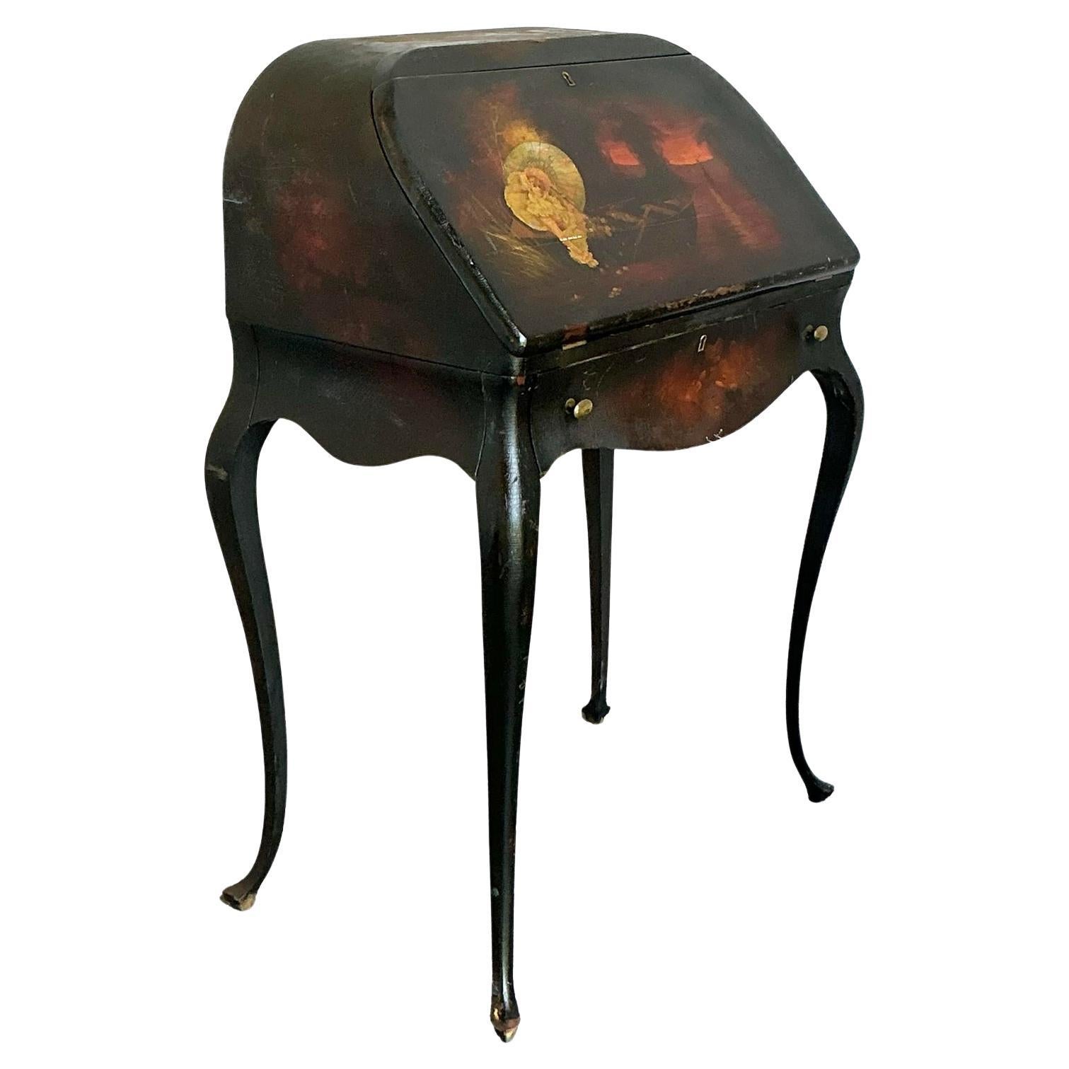Vintage Boho Patinated Drop Front Desk For Sale