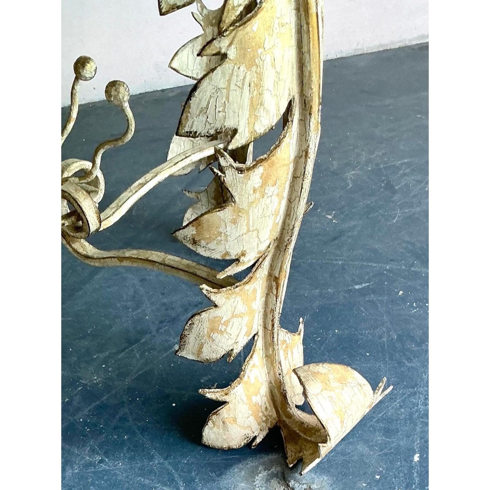 Verre Table de salle à manger vintage en fer patiné Boho avec plateau en verre gravé en vente