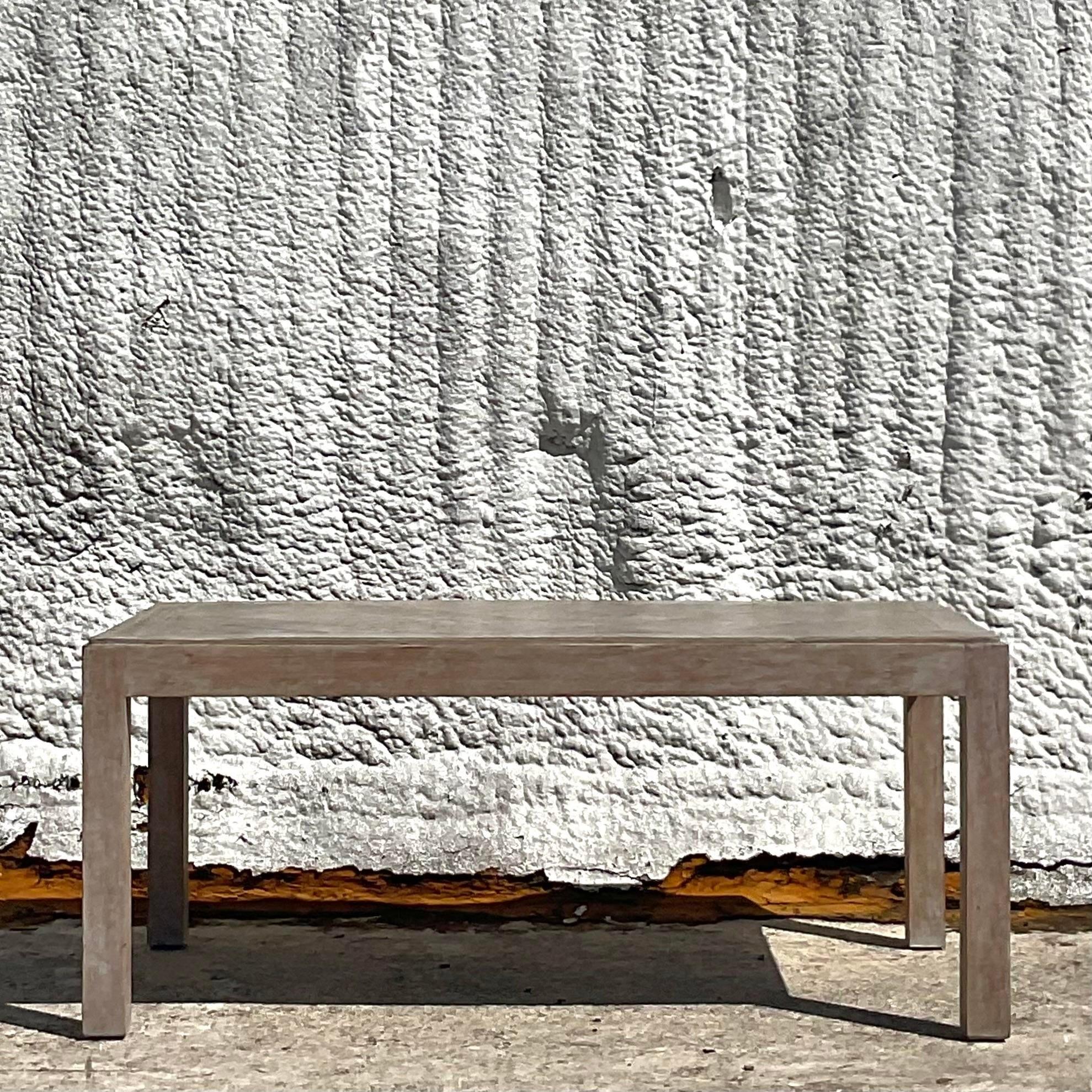 Wood Vintage Boho Patinated Lattice Parsons Coffee Table For Sale