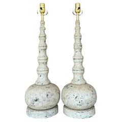 Vintage Boho Patinated Long Neck Lamps - a Pair