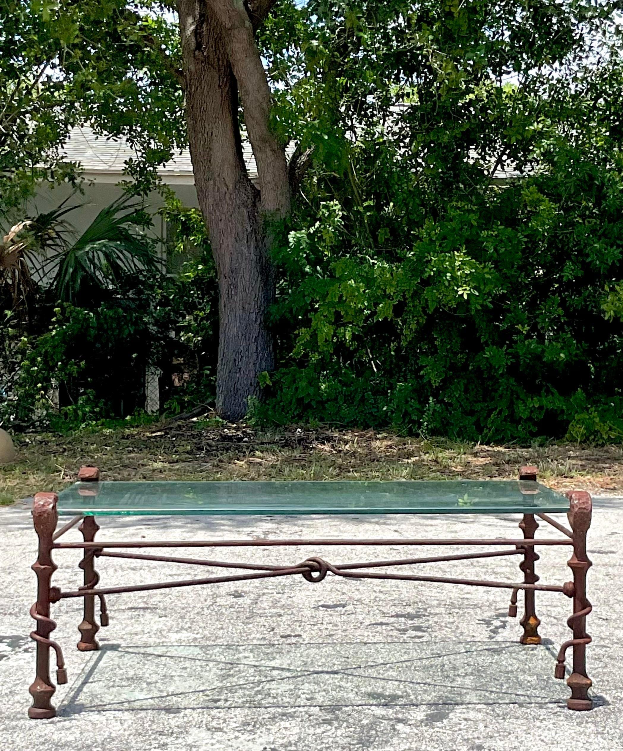 20th Century Vintage Boho Patinated Metal Coffee Table After Giacometti