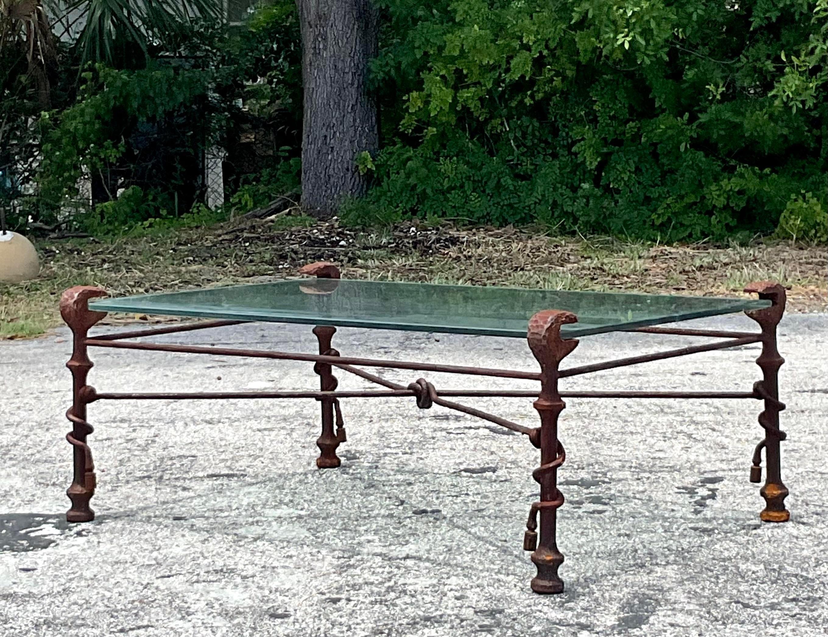 Vintage Boho Patinated Metal Coffee Table After Giacometti 2