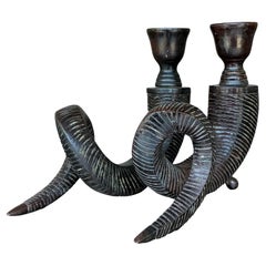 Bougeoirs Vintage Boho en Métal Patiné et Corne Bouclée - Une Paire
