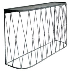 Vintage Boho Patinated Metal Demilune Console Table